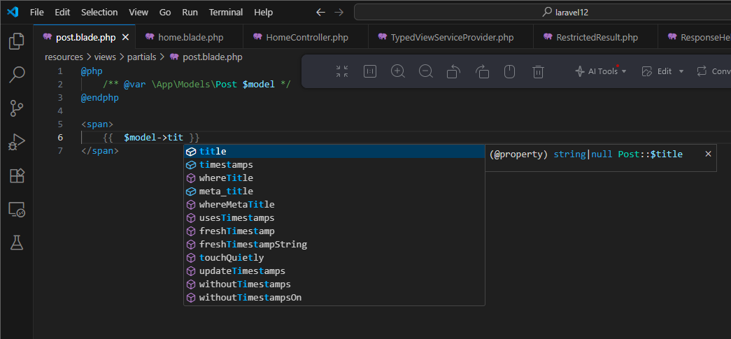 Autocomplete in blade partials